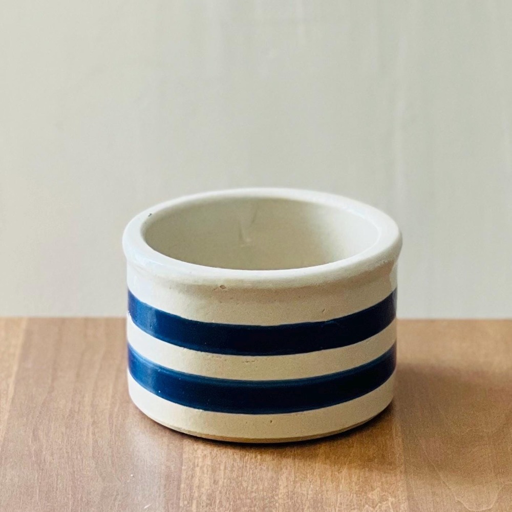Vintage Roseville Ohio Farmhouse Crock Blue‎ & White Striped Robinson Ransbottom
